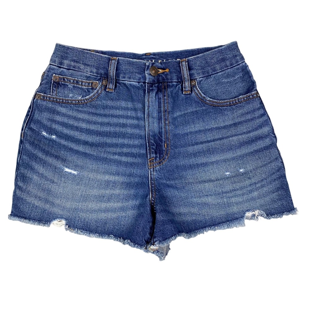 American Eagle Curvy 90s Boyfriend Frayed Distressed Denim Shorts Womens 2 Blue